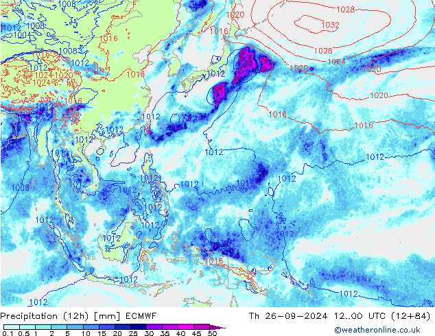 Precipitation (12h) ECMWF Čt 26.09.2024 00 UTC