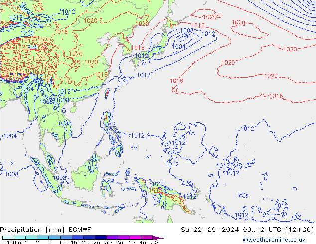 Precipitation ECMWF Su 22.09.2024 12 UTC