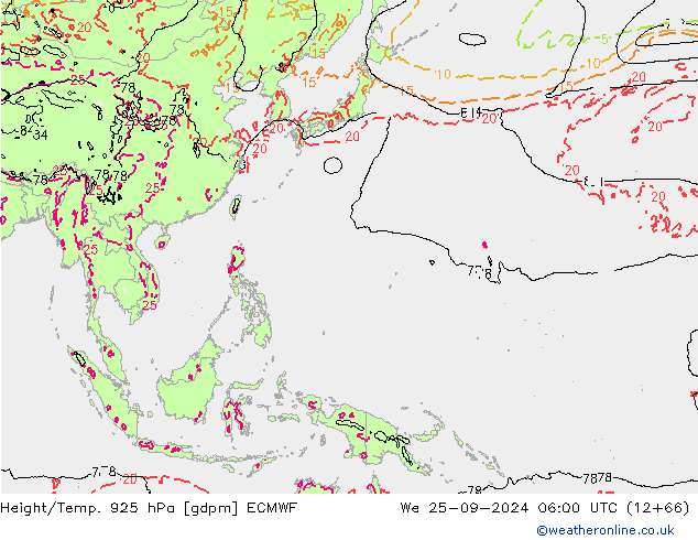 Geop./Temp. 925 hPa ECMWF mié 25.09.2024 06 UTC