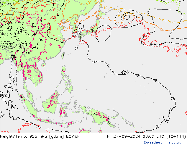 Géop./Temp. 925 hPa ECMWF ven 27.09.2024 06 UTC