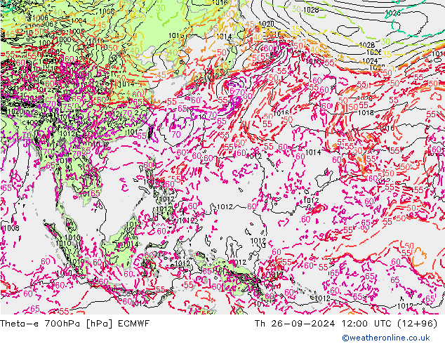 Theta-e 700hPa ECMWF Per 26.09.2024 12 UTC