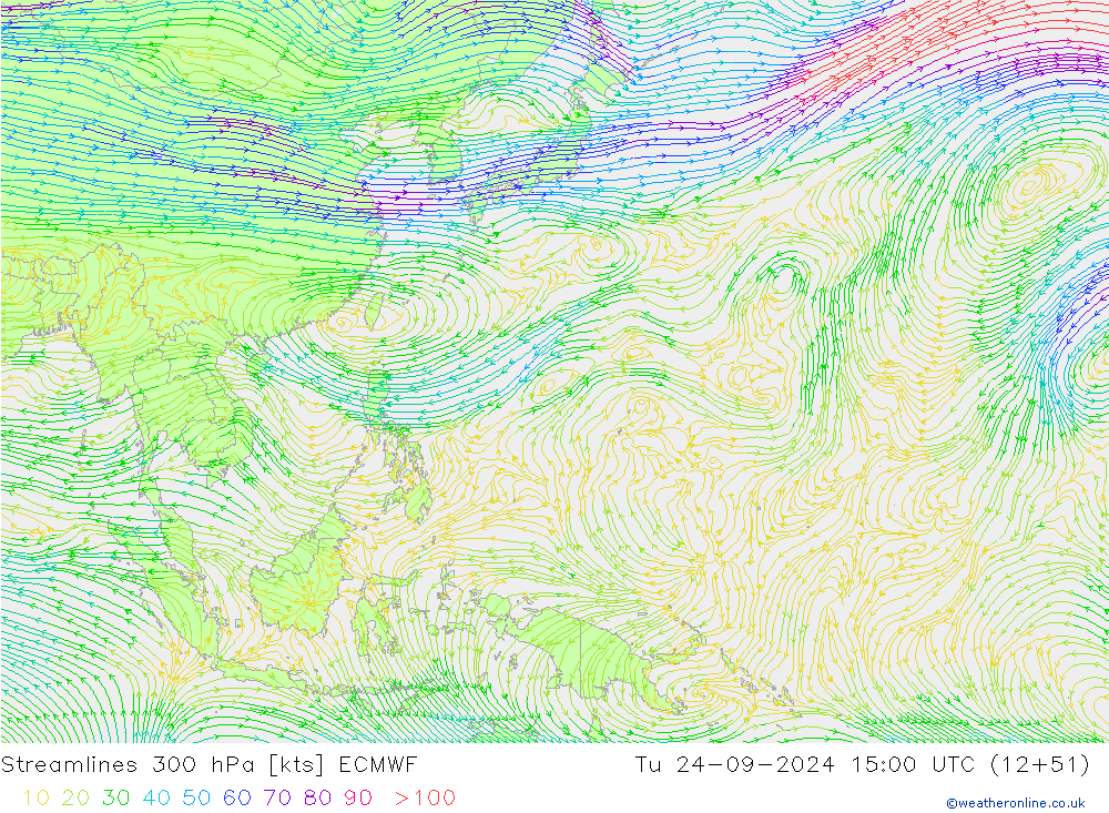 Streamlines 300 hPa ECMWF Tu 24.09.2024 15 UTC