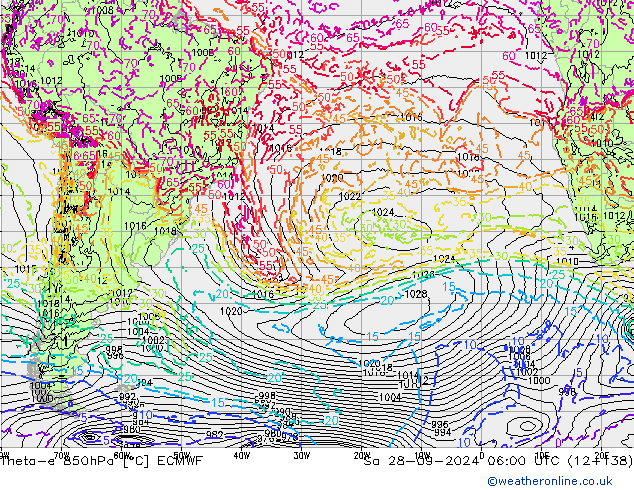 Theta-e 850гПа ECMWF сб 28.09.2024 06 UTC