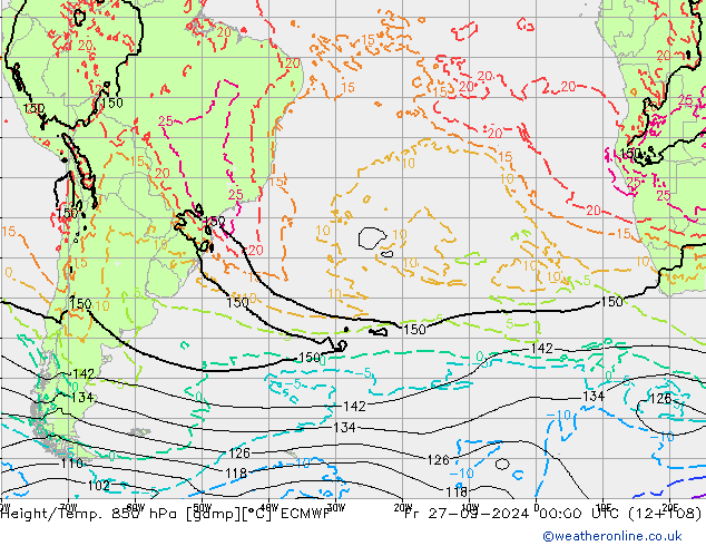 Géop./Temp. 850 hPa ECMWF ven 27.09.2024 00 UTC