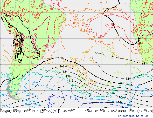 Hoogte/Temp. 850 hPa ECMWF wo 02.10.2024 00 UTC