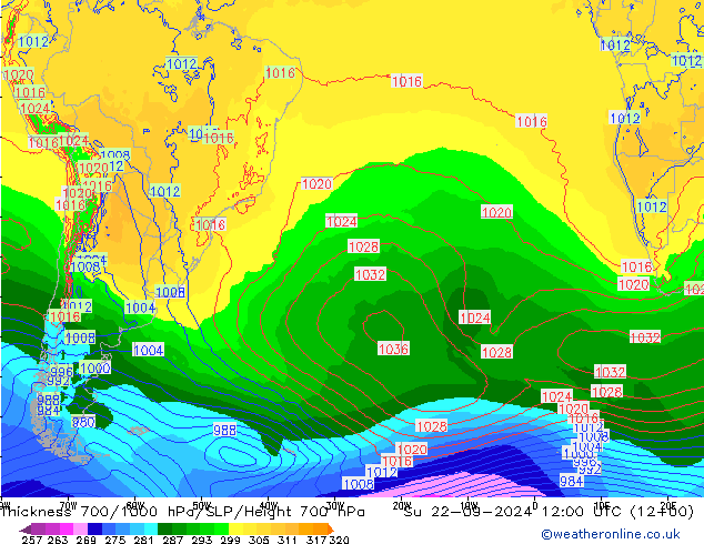 Thck 700-1000 hPa ECMWF dim 22.09.2024 12 UTC