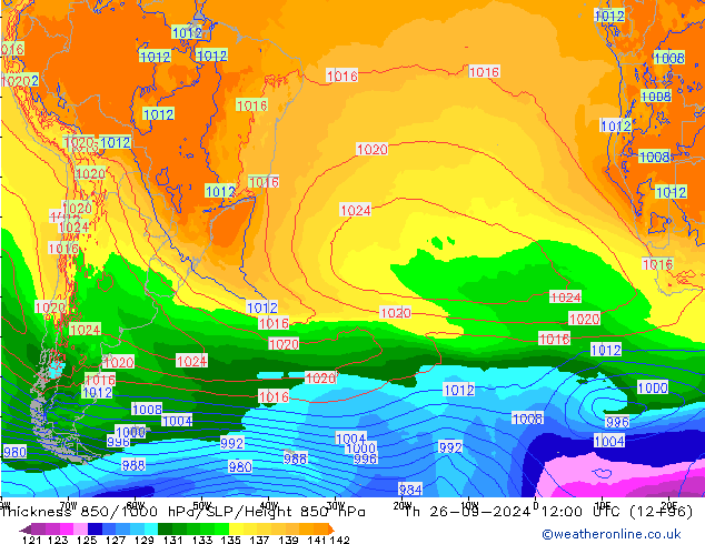 Thck 850-1000 hPa ECMWF Čt 26.09.2024 12 UTC