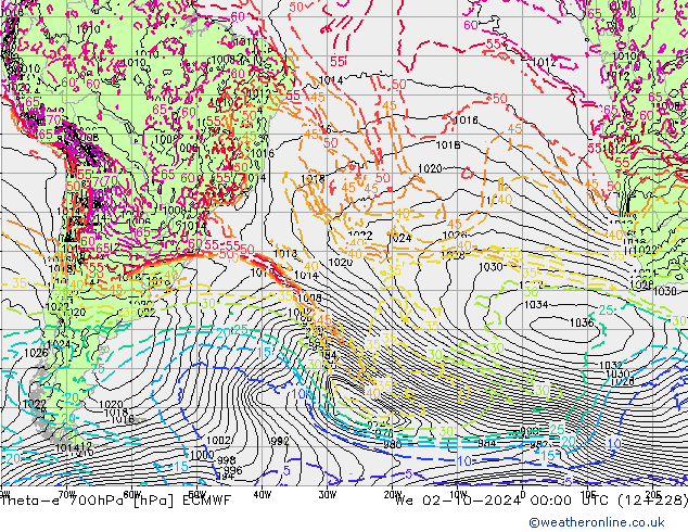 Theta-e 700hPa ECMWF wo 02.10.2024 00 UTC