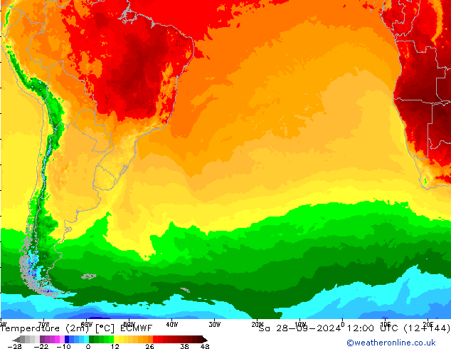 Temperature (2m) ECMWF Sa 28.09.2024 12 UTC