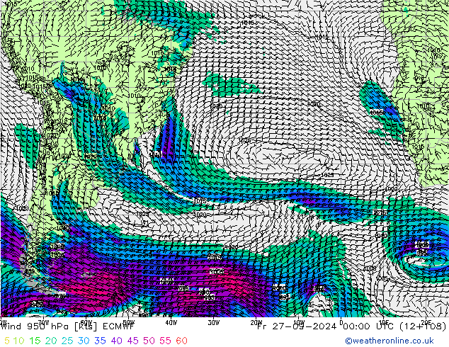 Wind 950 hPa ECMWF Fr 27.09.2024 00 UTC