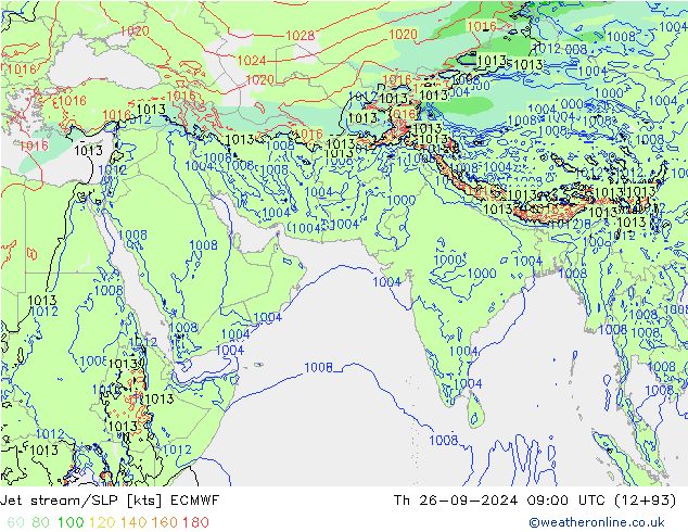 高速氣流/地面气压 ECMWF 星期四 26.09.2024 09 UTC