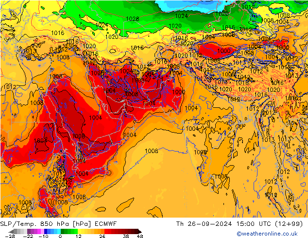 SLP/Temp. 850 hPa ECMWF 星期四 26.09.2024 15 UTC