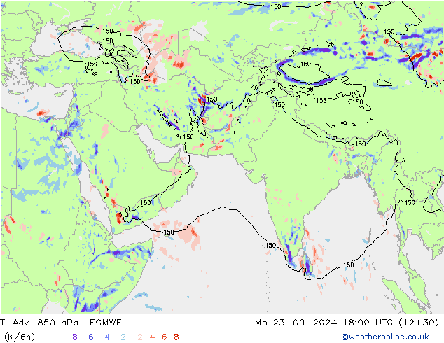 T-Adv. 850 hPa ECMWF Mo 23.09.2024 18 UTC