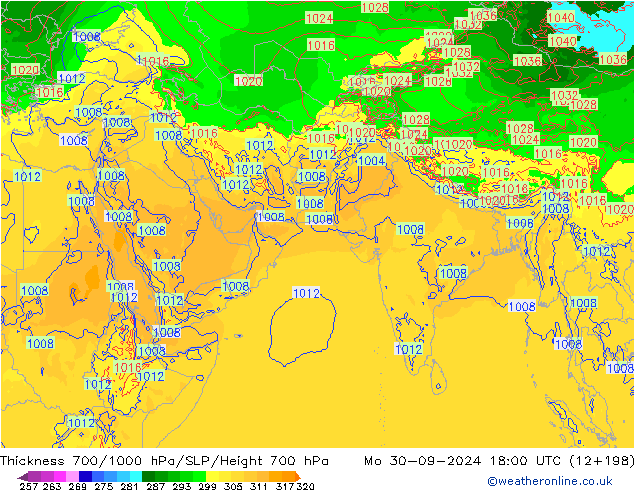 700-1000 hPa Kalınlığı ECMWF Pzt 30.09.2024 18 UTC