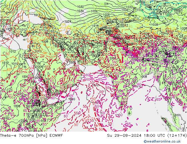 Theta-e 700hPa ECMWF Paz 29.09.2024 18 UTC