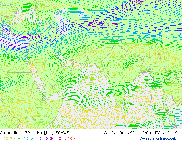 Linha de corrente 300 hPa ECMWF Dom 22.09.2024 12 UTC