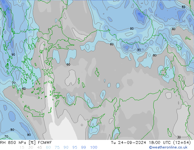 RH 850 hPa ECMWF Tu 24.09.2024 18 UTC