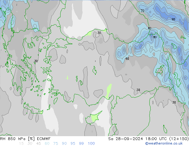 Humedad rel. 850hPa ECMWF sáb 28.09.2024 18 UTC