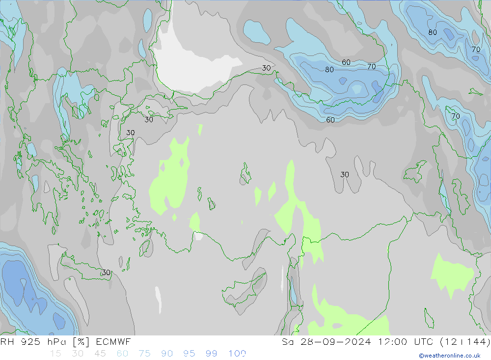 RH 925 hPa ECMWF sab 28.09.2024 12 UTC