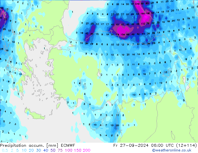 Precipitation accum. ECMWF Sex 27.09.2024 06 UTC