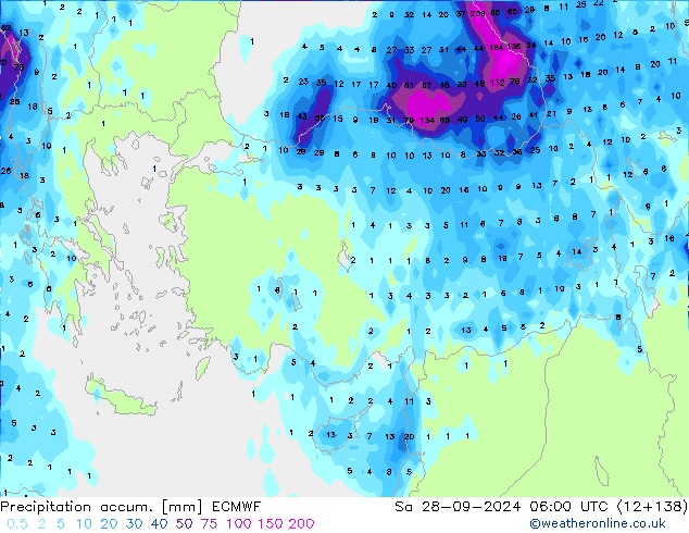 Precipitation accum. ECMWF so. 28.09.2024 06 UTC