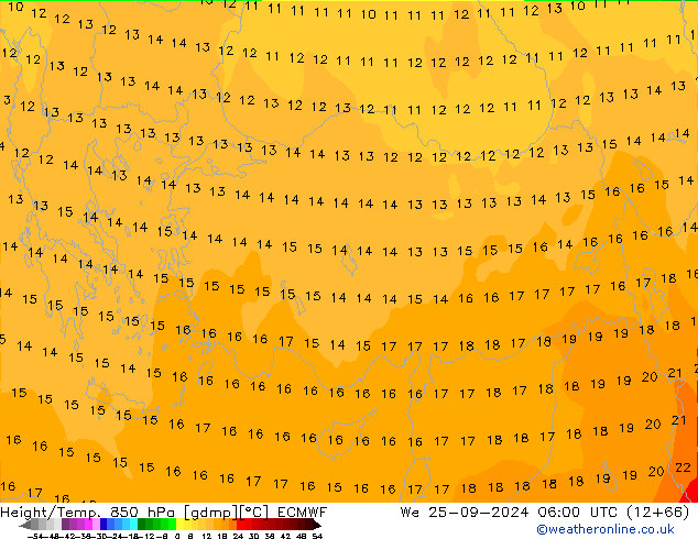 Géop./Temp. 850 hPa ECMWF mer 25.09.2024 06 UTC