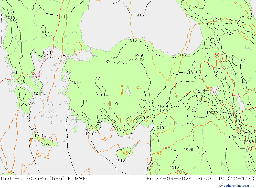 Theta-e 700hPa ECMWF Cu 27.09.2024 06 UTC