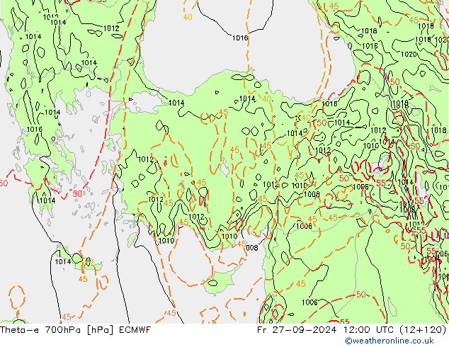 Theta-e 700hPa ECMWF Fr 27.09.2024 12 UTC