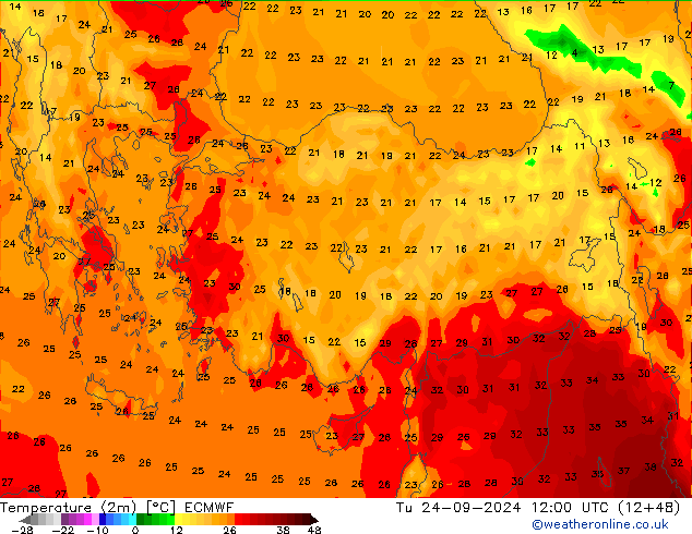 Temperatura (2m) ECMWF Ter 24.09.2024 12 UTC