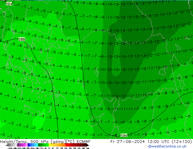 Height/Temp. 500 hPa ECMWF ven 27.09.2024 12 UTC