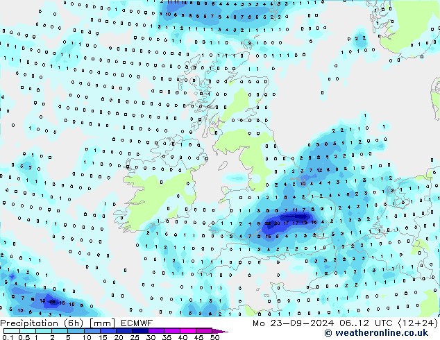 Z500/Rain (+SLP)/Z850 ECMWF Mo 23.09.2024 12 UTC