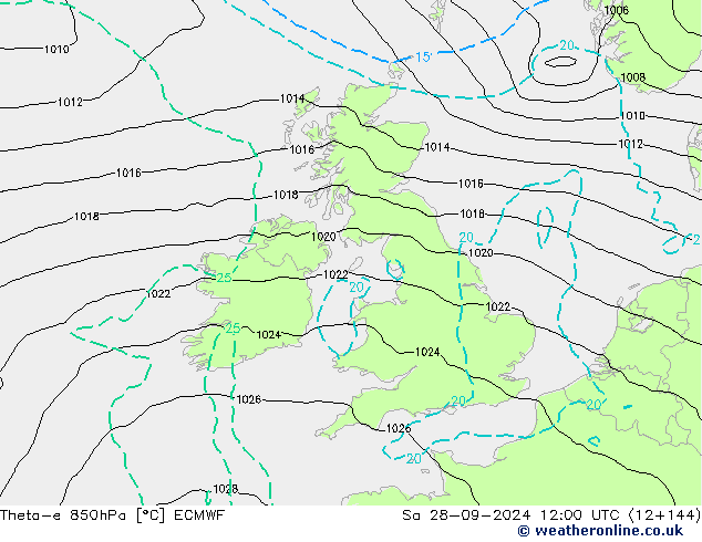 Theta-e 850hPa ECMWF Sa 28.09.2024 12 UTC