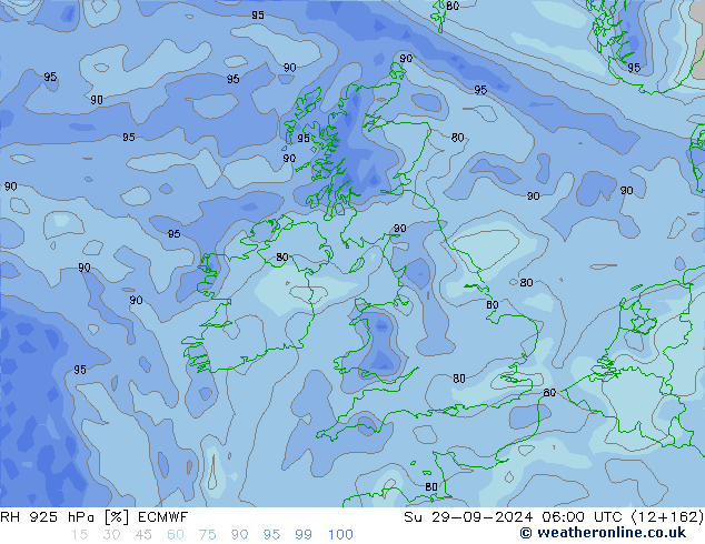 RH 925 hPa ECMWF Su 29.09.2024 06 UTC