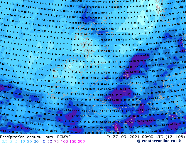 Precipitation accum. ECMWF пт 27.09.2024 00 UTC