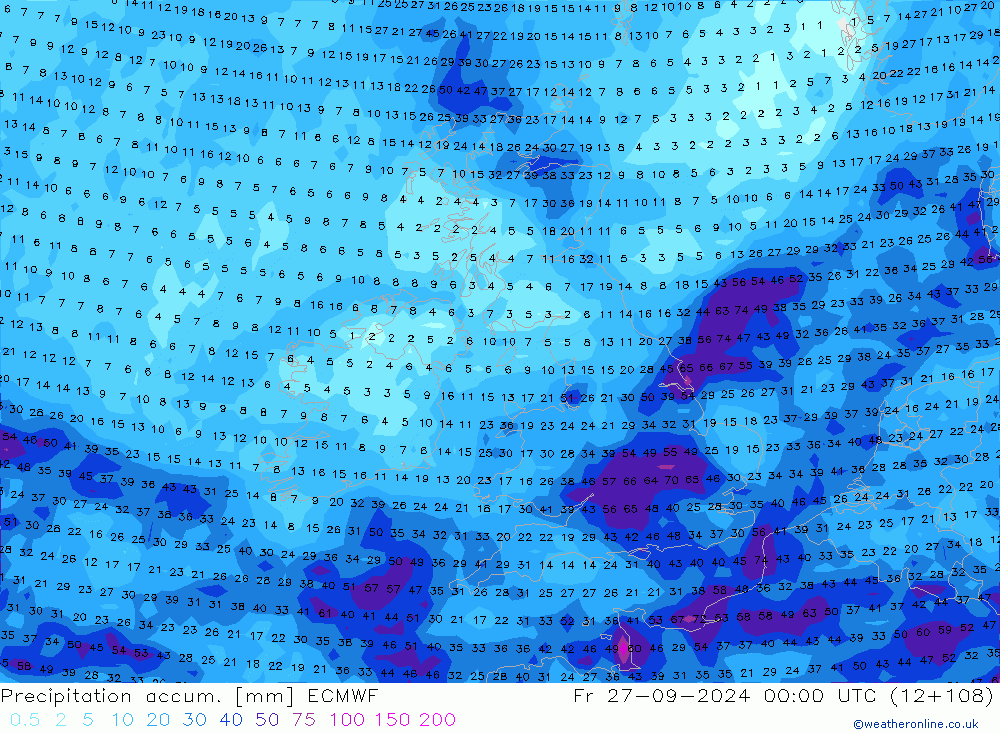 Precipitation accum. ECMWF пт 27.09.2024 00 UTC