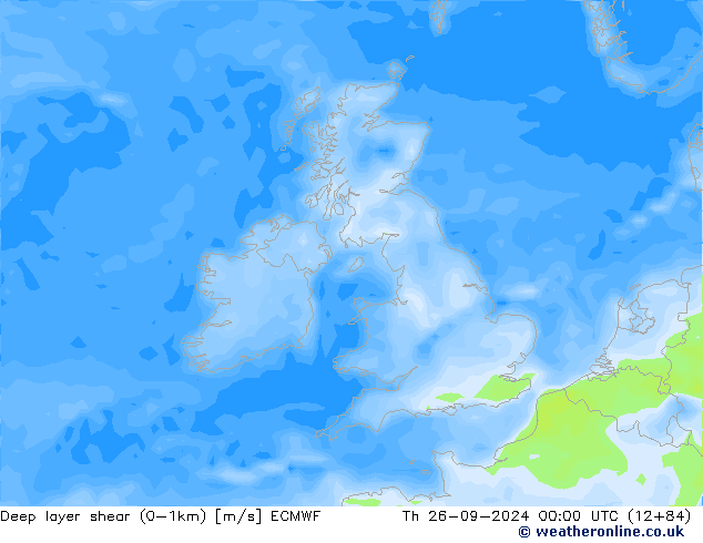 Deep layer shear (0-1km) ECMWF Per 26.09.2024 00 UTC