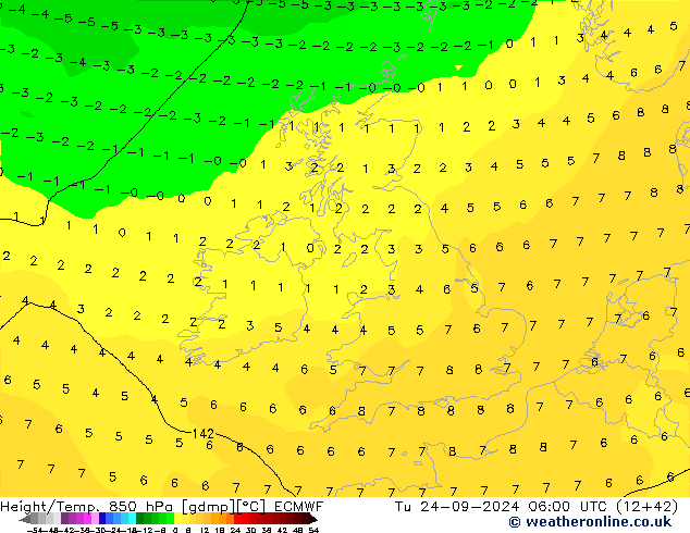 Z500/Rain (+SLP)/Z850 ECMWF Út 24.09.2024 06 UTC