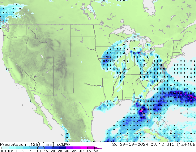 Precipitation (12h) ECMWF Ne 29.09.2024 12 UTC