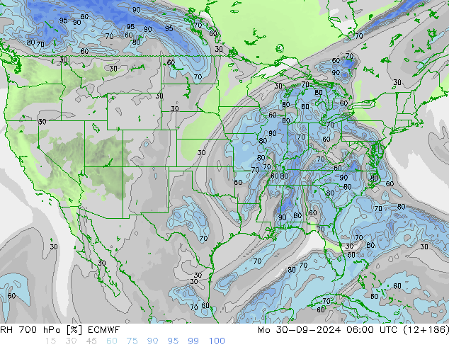 RH 700 hPa ECMWF lun 30.09.2024 06 UTC