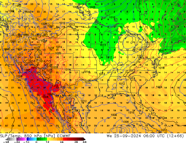 SLP/Temp. 850 гПа ECMWF ср 25.09.2024 06 UTC