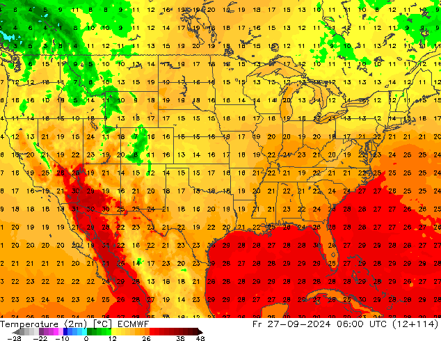 Temperatura (2m) ECMWF ven 27.09.2024 06 UTC