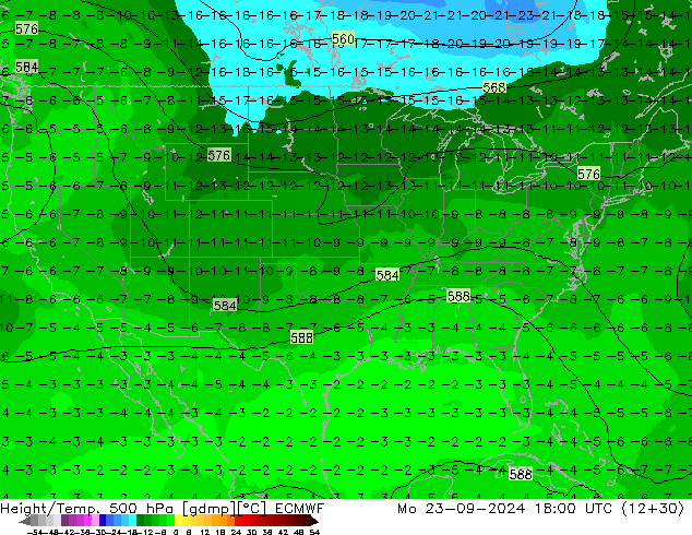 Z500/Rain (+SLP)/Z850 ECMWF пн 23.09.2024 18 UTC