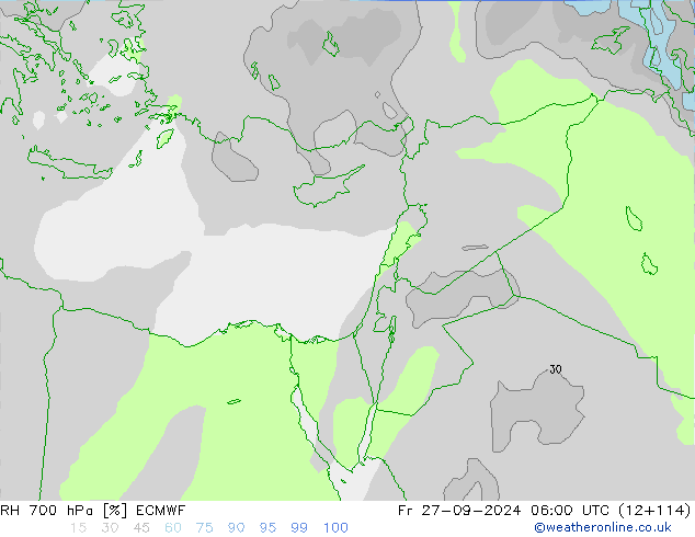 RH 700 hPa ECMWF Fr 27.09.2024 06 UTC