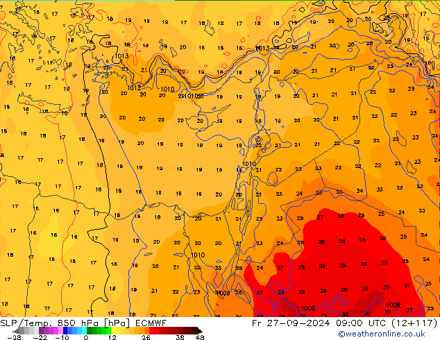 850 hPa Yer Bas./Sıc ECMWF Cu 27.09.2024 09 UTC