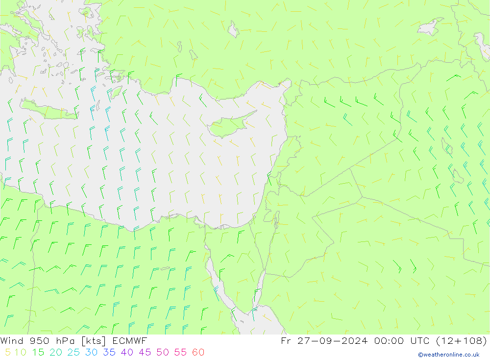 Wind 950 hPa ECMWF Fr 27.09.2024 00 UTC