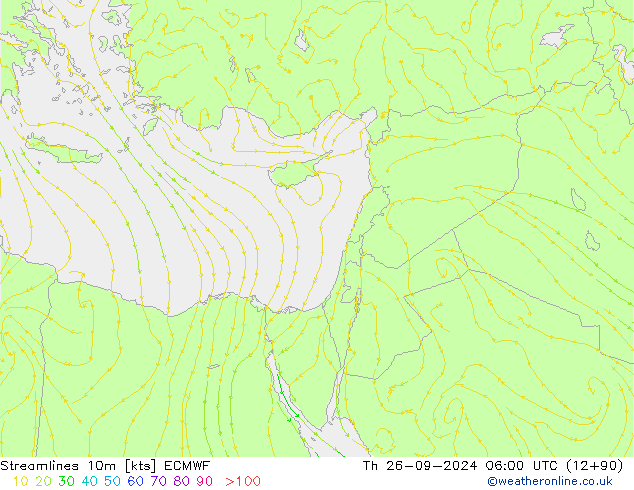 Streamlines 10m ECMWF Th 26.09.2024 06 UTC