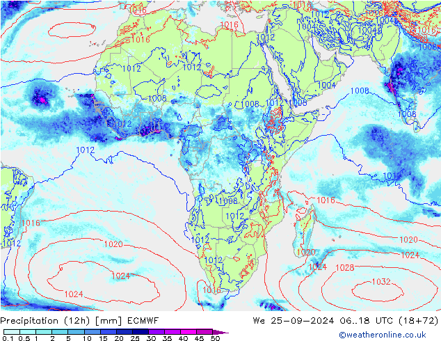 Precipitación (12h) ECMWF mié 25.09.2024 18 UTC