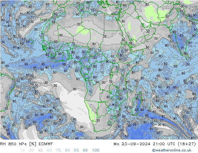 RH 850 hPa ECMWF Mo 23.09.2024 21 UTC