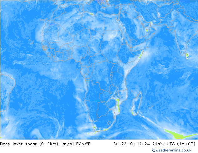 Deep layer shear (0-1km) ECMWF zo 22.09.2024 21 UTC