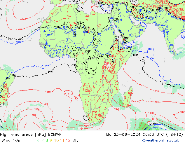 Izotacha ECMWF pon. 23.09.2024 06 UTC